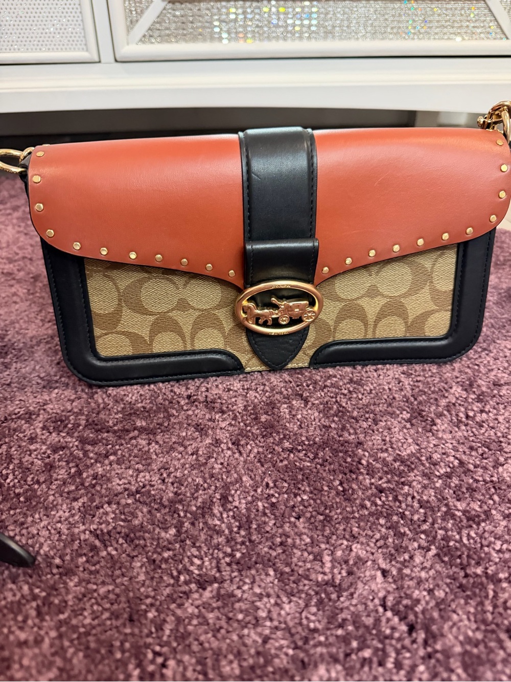 Coach Colorblock Signature Crossbody in Coral, Black & Tan